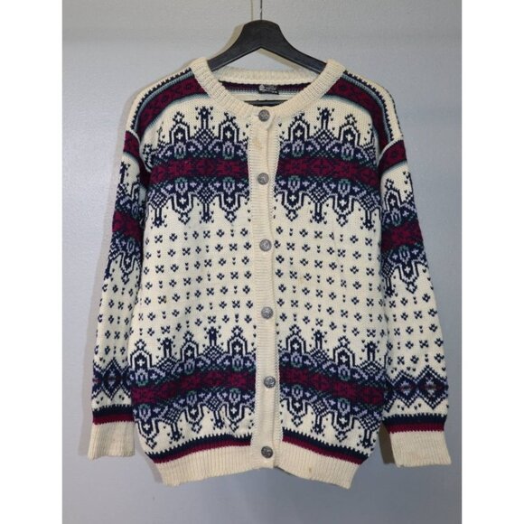 Vintage Dale of Norway Wool Cardigan Women’s S Geometric Silver Buttons - Picture 1 of 7